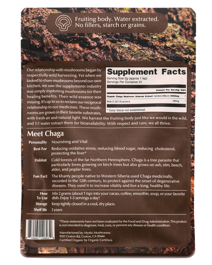 Lífrænt Chaga þykkni – andoxun og bætir orku (Organic Chaga extract – antioxidants and energy boost)